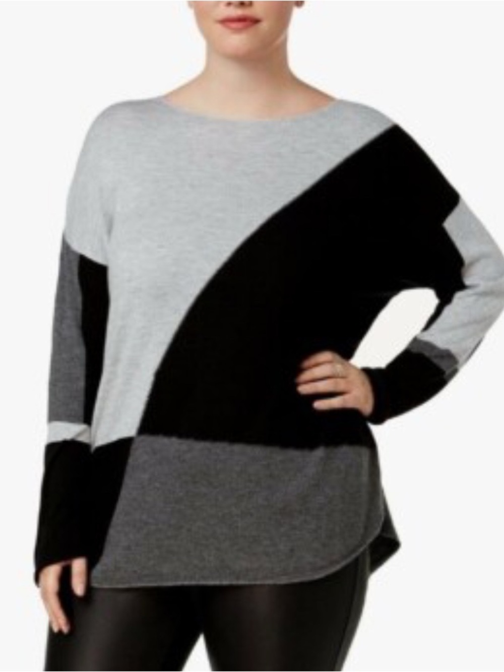 INC International Concepts Gray Colorblock Sweater Size-XL Colorblock Chic
